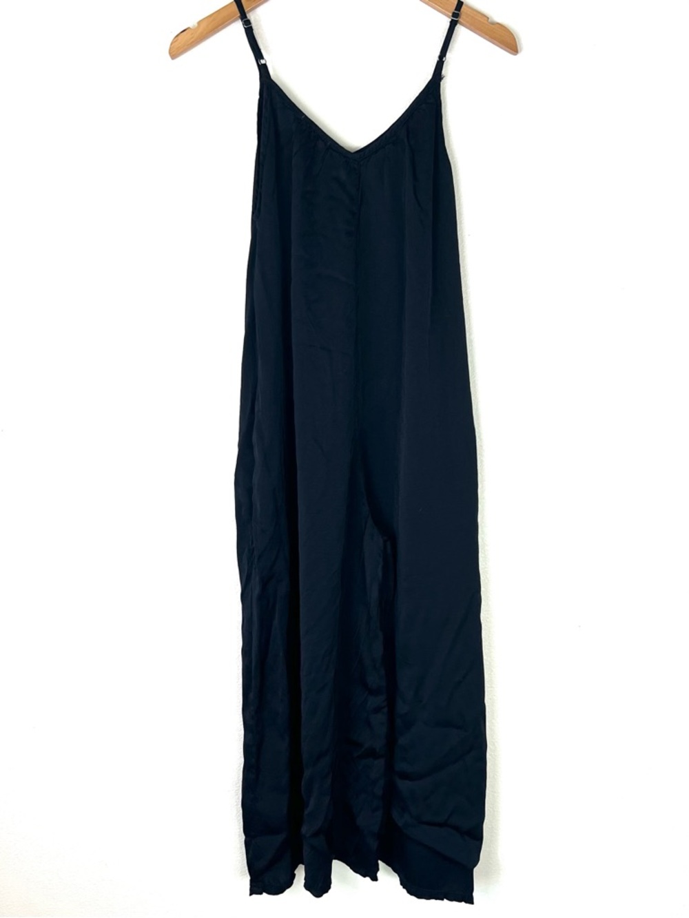 LACAUSA Black Spaghetti-Strap Wide Leg Satin Jumpsuit Extra Small - Picture 6 of 9